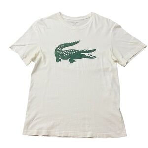 LACOSTE MEN’S WHITE COTTON REGULAR CREW T-SHIRT SIZE SMALL